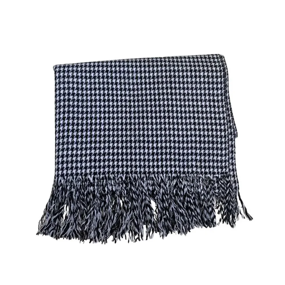 2/$30 Black White Houndstooth Classic Knit Winter Scarf Wrap Fringe